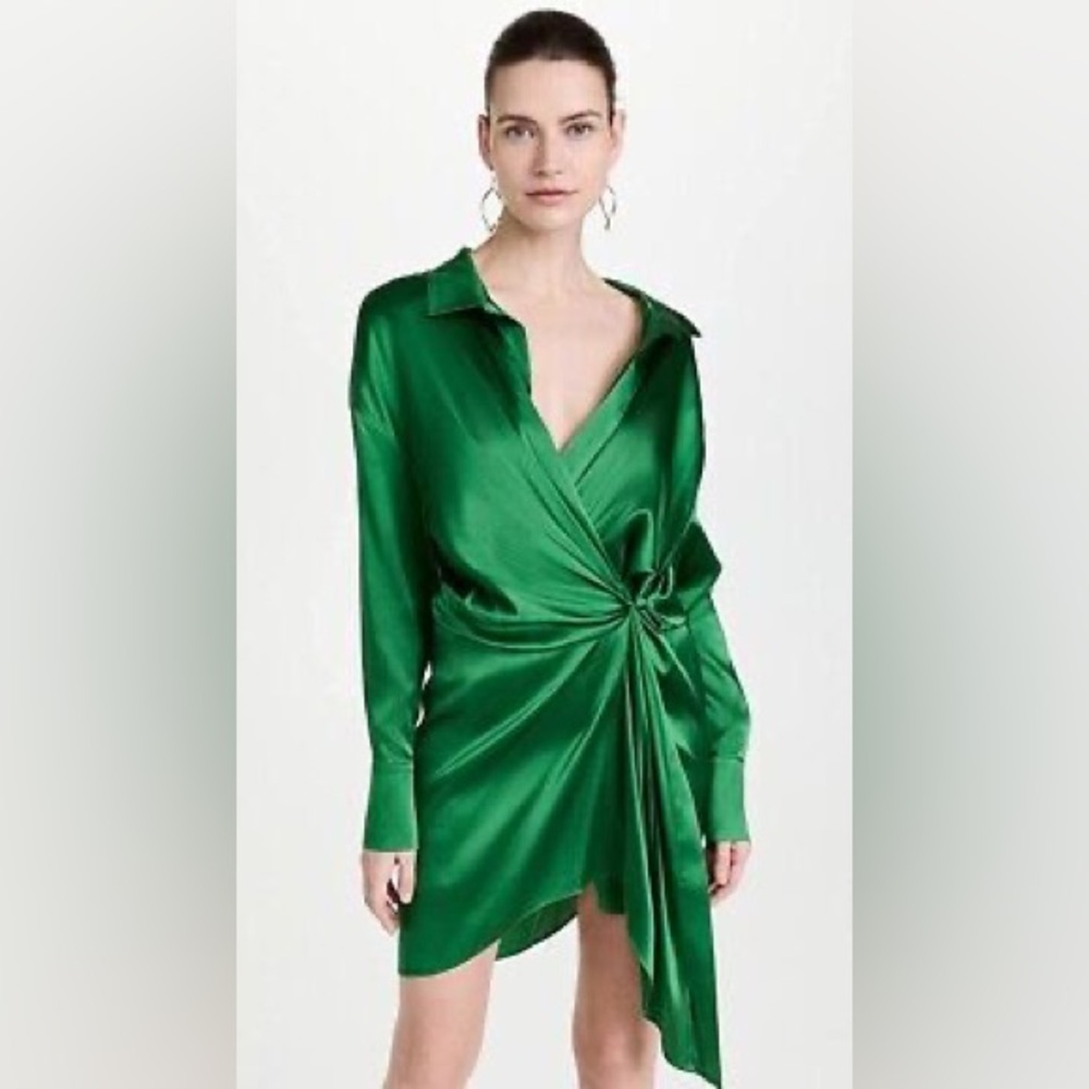 SER.O.YA Silk Midi Length Dress, deep green